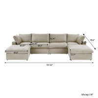Sky Cloud Sectional Sofa | Pet-Friendly Cover 160-Inch Linen U-Shaped Sectionals 6-Seaters