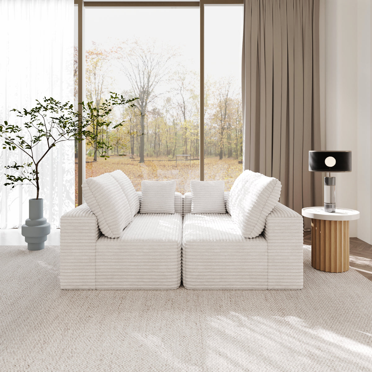 Modern Horizontal-Rib Fabric 4-Seater Sofa – 4-Color Options, Modular Upholstered Sofa for Living Room
