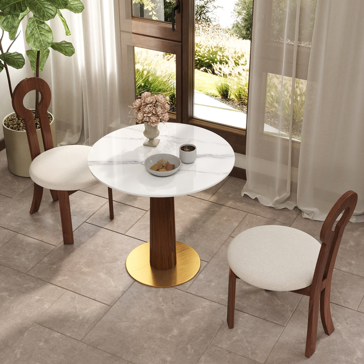 Light Luxury Conversation Table – Multi-Shape & Material Options + Column-Pattern Solid Wood Leg, Light Retro Leisure Table