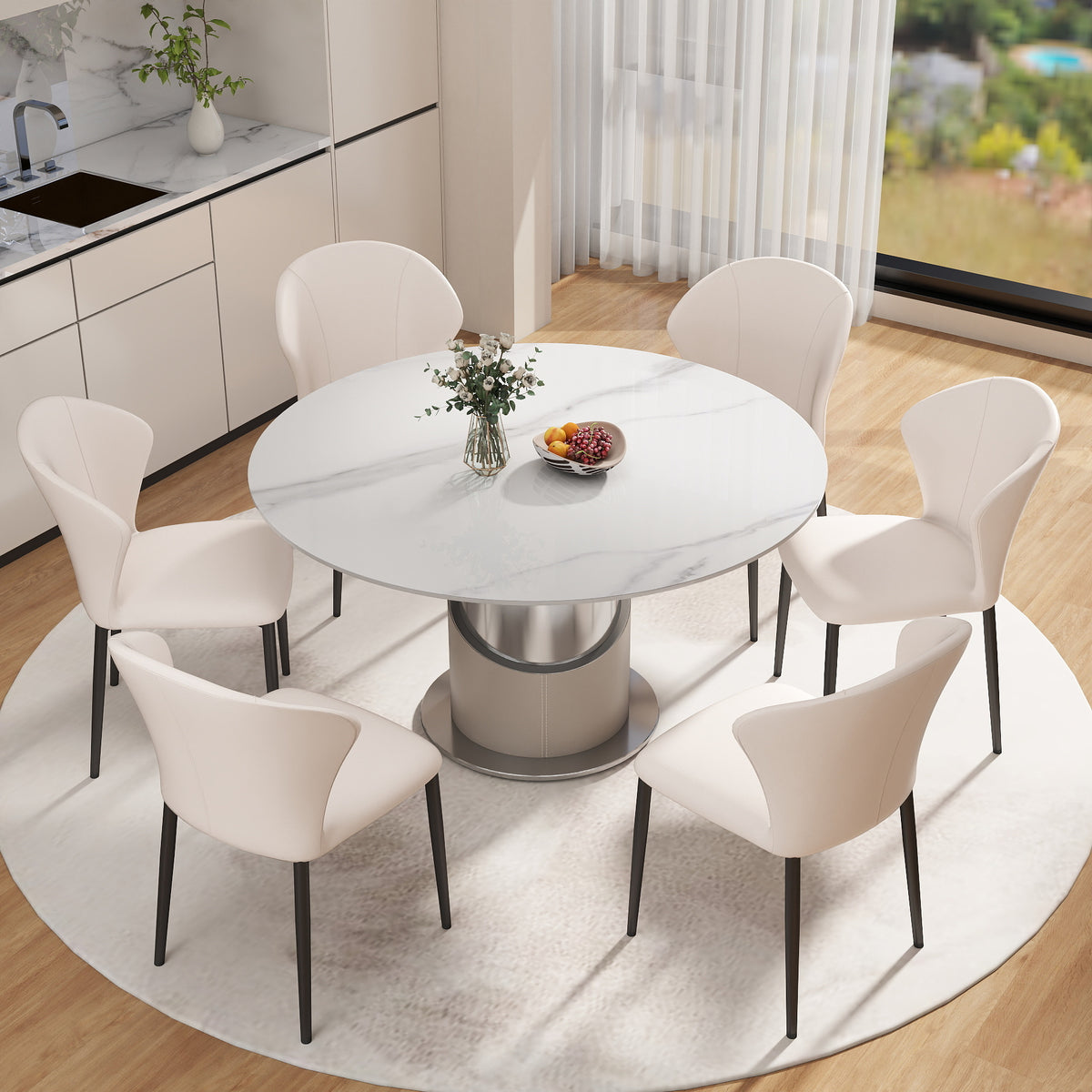 2 Sizes & 3 Colors Sintered Stone Dining Table Optional Rotating Tray Light Luxury Round Table Set for Home