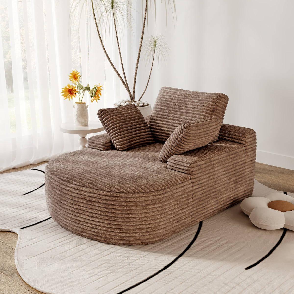 Double Armrest Chaise Lounge Lazy Sofa, Compressed Full Sponge Single Couch, 4 Color Options Corduroy Accent Chair
