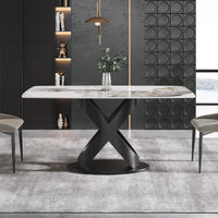 63/70.9inch Sizes & 3 Colors Rectangular Marble Dining Table – Gold/Black Carbon Steel X-Base