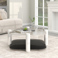 Two-Tier Coffee Table with Glass & Artificial Marble Tops, 2 Color Options (Bronze/White)