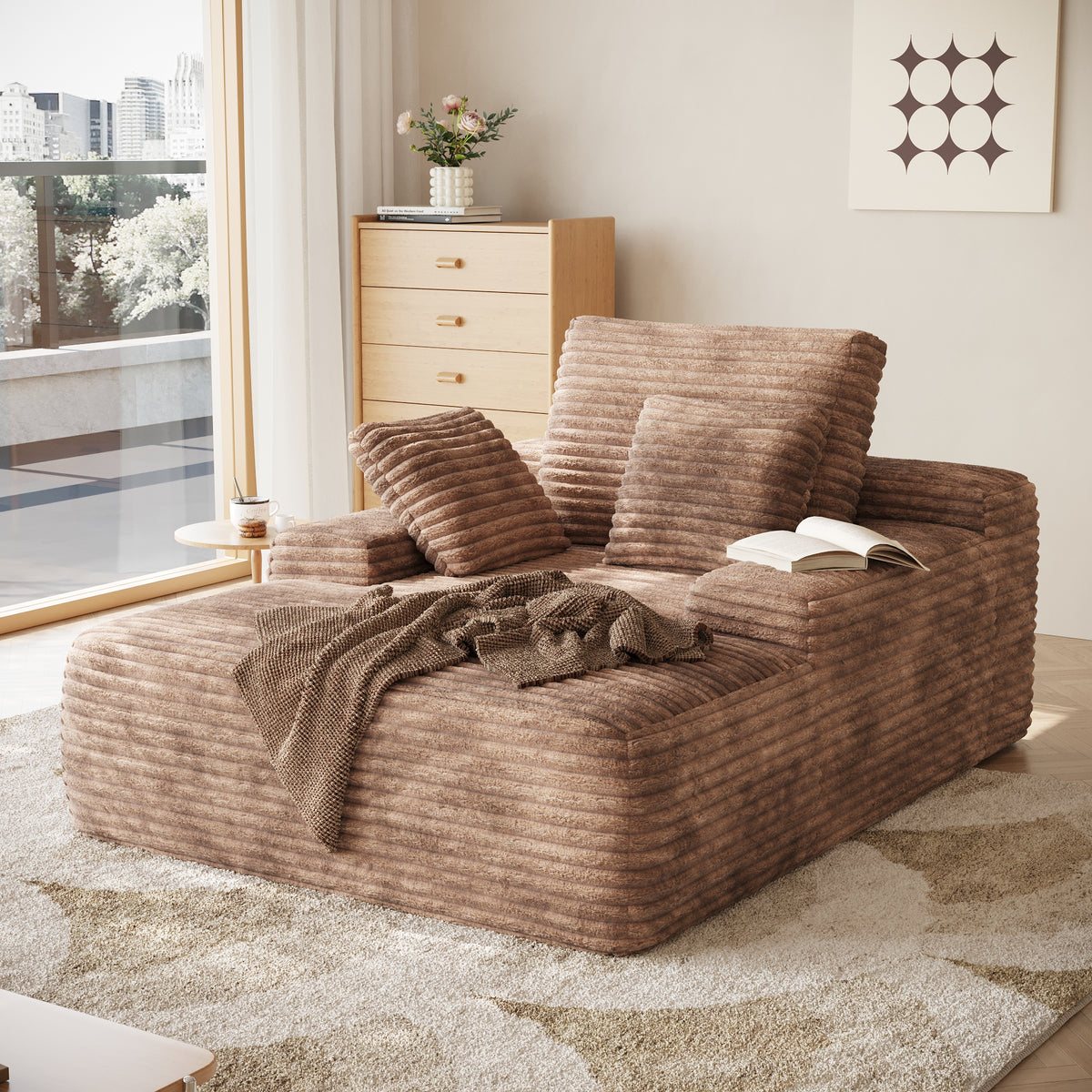 Modular Corduroy Lazy Sofa – Convertible Single Chaise Lounge with Pillows for Living Room/Bedroom