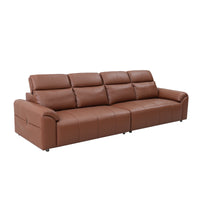 4-Seater Leather Look Sofa with Adjustable Headrests & Side Pocket Storage