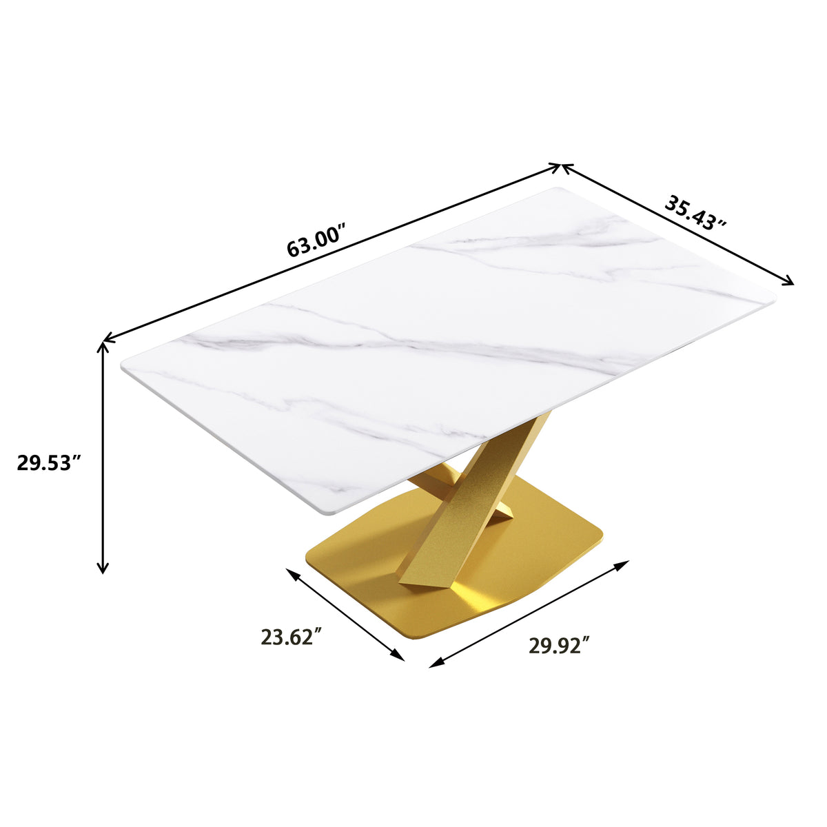 3 Sizes & 3 Colors Rectangular Dining Table – 2-Tone X-Shaped Metal Pedestal Base