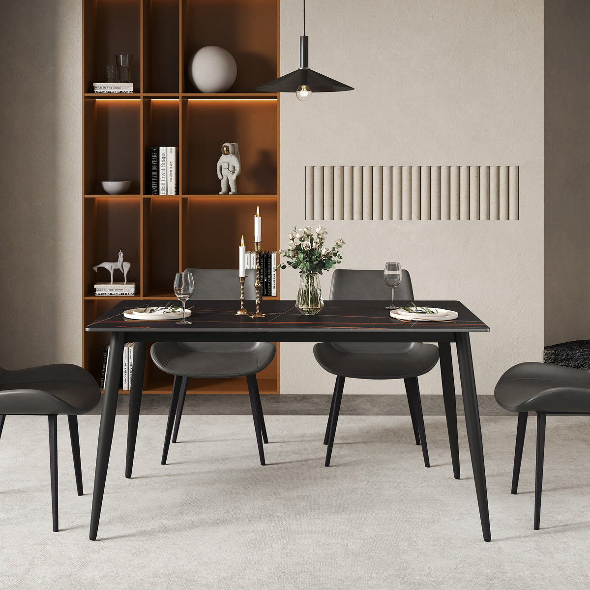 3 Sizes & 3 Colors Rectangular Dining Table – 2-Tone Tapered Metal Legs