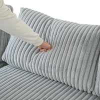 L-Shaped Corduroy Modular Sofa with Ottoman – Cream White Ribbed Fabric, Sectional Sofa for Living Room