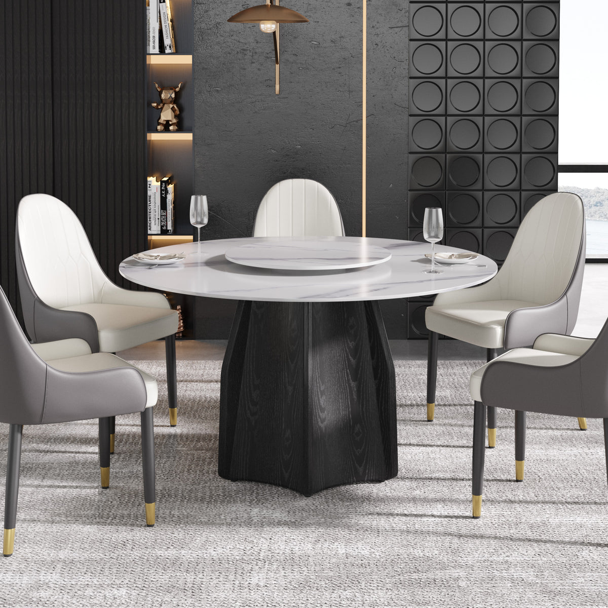 2 Sizes, 3 Tabletop Colors & 2 Leg Colors Round Dining Table – Optional Rotating Lazy Susan