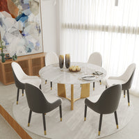 2 Sizes & 3 Colors Round Dining Table – Optional Rotating Lazy Susan, Geometric Gold Metal Pedestal Base