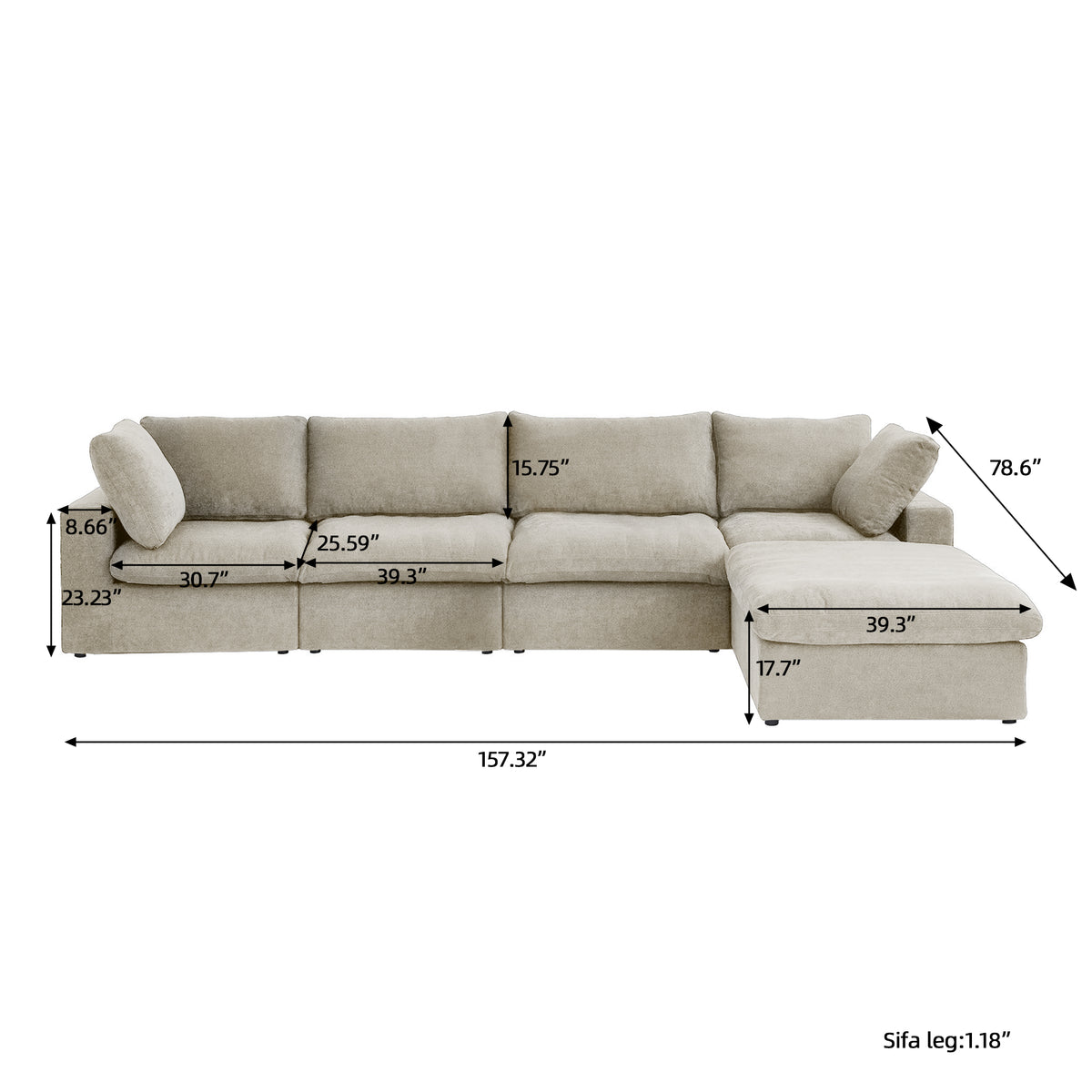 Sky Cloud Sectional Sofa | Modular Washable 160-Inch Linen L-Shaped Sectionals 5-Seaters