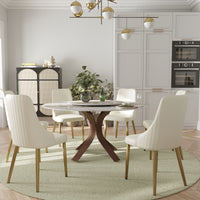 2 Sizes & 3 Colors Round Marble-Pattern Dining Table – Optional Rotating Lazy Susan, 2-Tone X-Shaped Metal Legs