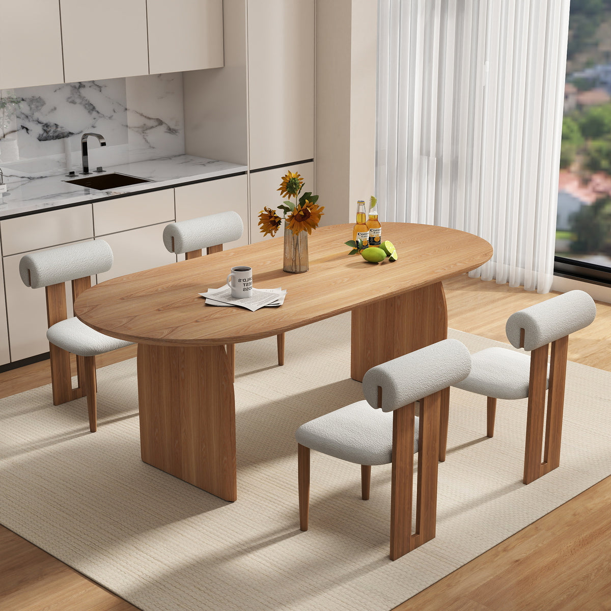 Curved Leg Oval Dining Table – 2 Color Options & 3 Sizes (Natural Wood/Black)