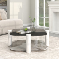 Two-Tier Coffee Table with Glass & Artificial Marble Tops, 2 Color Options (Bronze/White)