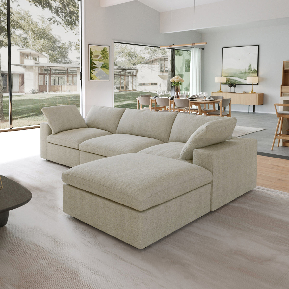 Enlarge the Product Image Button Sky Cloud Sectional Sofa | Washable Cover 120-Inch Linen L-Shaped Sectionals 4-Seaters