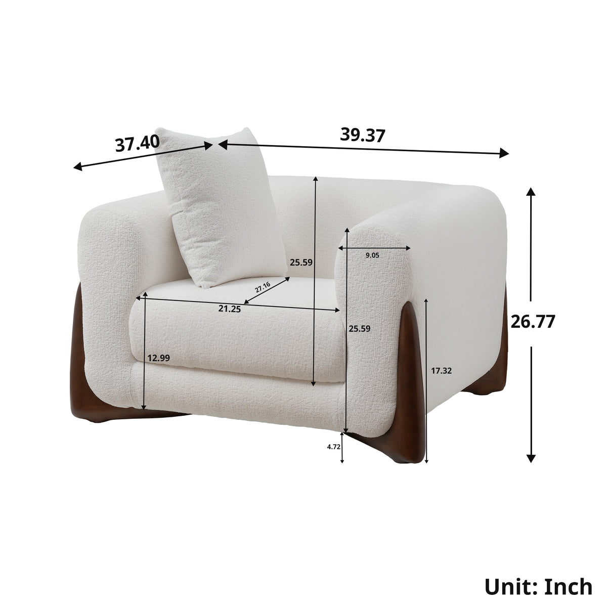 Artistic Sherpa Couch Sofa with Solid Wood Legs