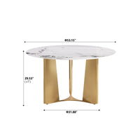 2 Sizes & 3 Colors Round Dining Table – Optional Rotating Lazy Susan, Geometric Gold Metal Pedestal Base