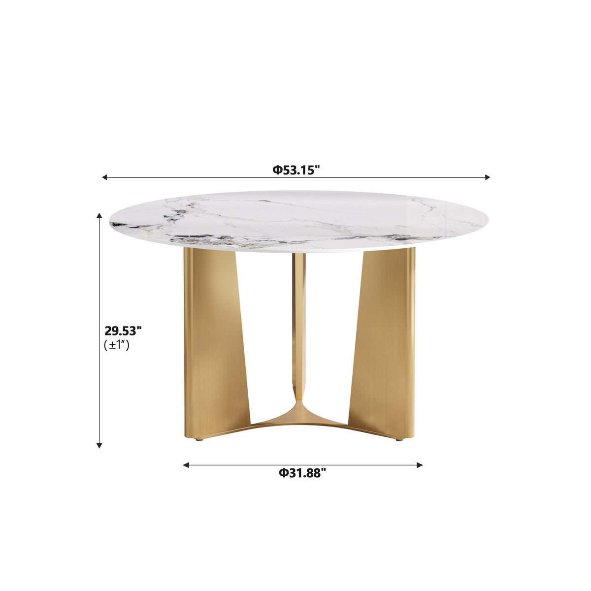 2 Sizes & 3 Colors Round Dining Table – Optional Rotating Lazy Susan, Geometric Gold Metal Pedestal Base