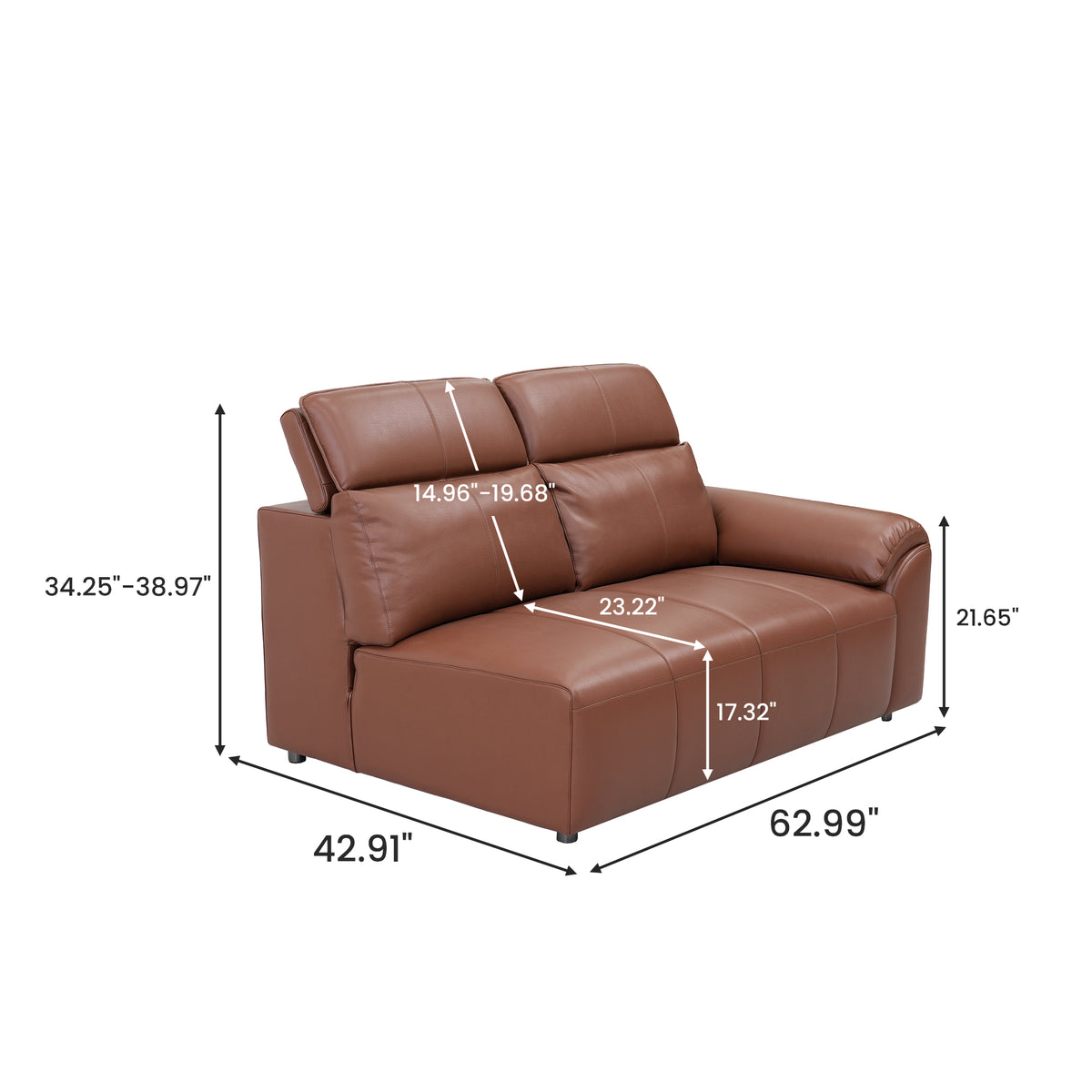 4-Seater Leather Look Sofa with Adjustable Headrests & Side Pocket Storage