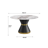 2 Sizes Round Sintered Stone Dining Table – Optional Rotating Lazy Susan, 2 Colors (Black/White) Pedestal Base with Gold Trim, Marble Pattern Tabletop