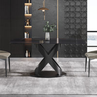 63/70.9inch Sizes & 3 Colors Rectangular Marble Dining Table – Gold/Black Carbon Steel X-Base