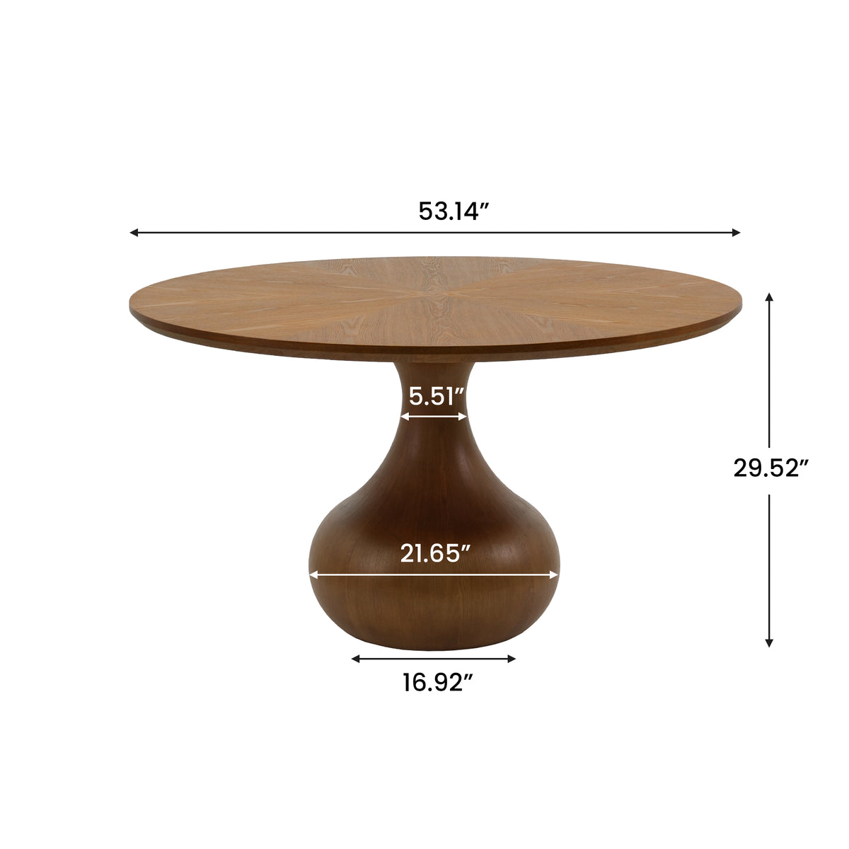 Round Wood Dining Table, Tulip Pedestal Dining Table with Starburst Veneer Tabletop