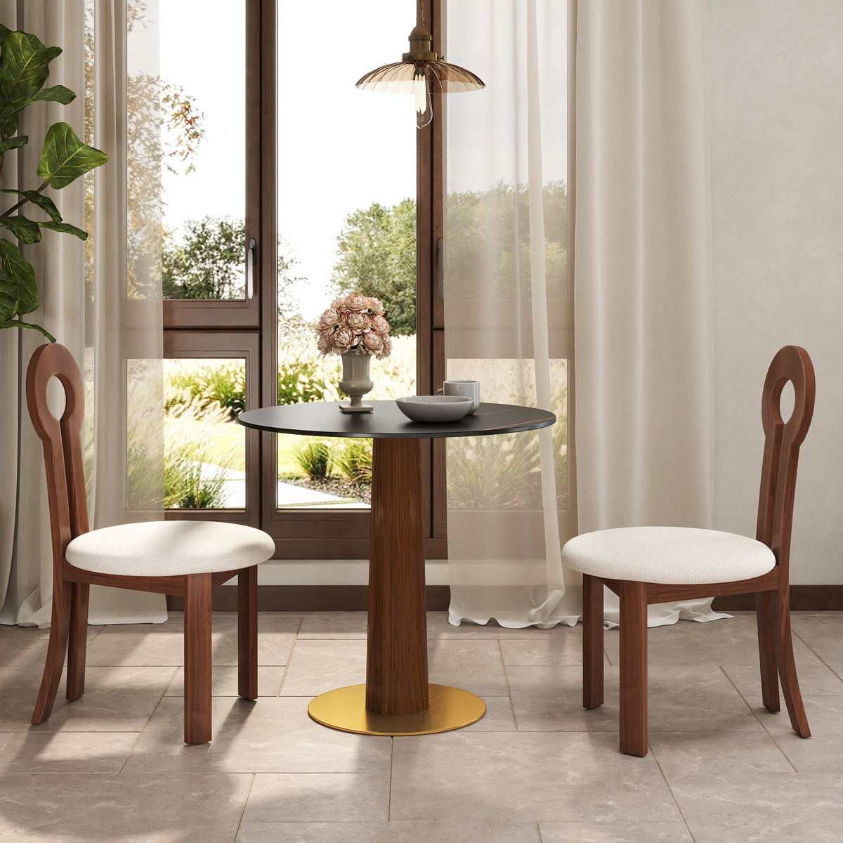 Light Luxury Conversation Table – Multi-Shape & Material Options + Column-Pattern Solid Wood Leg, Light Retro Leisure Table