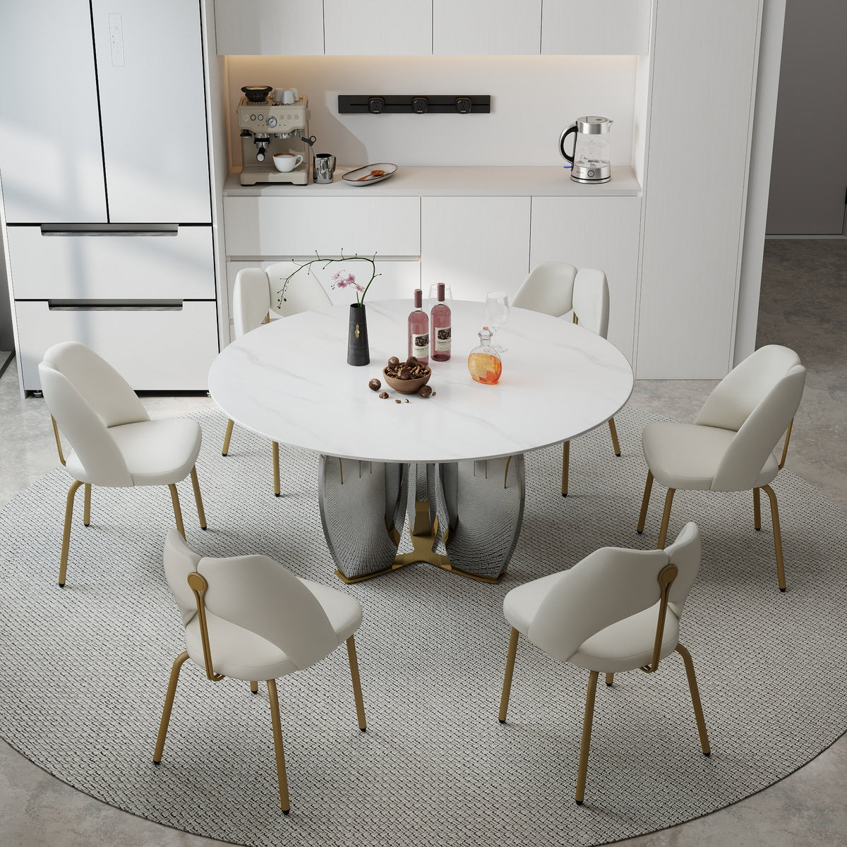 Mirrored Base Round Dining Table – 2 Color/Size Marble Tabletop Options, Optional Lazy Susan