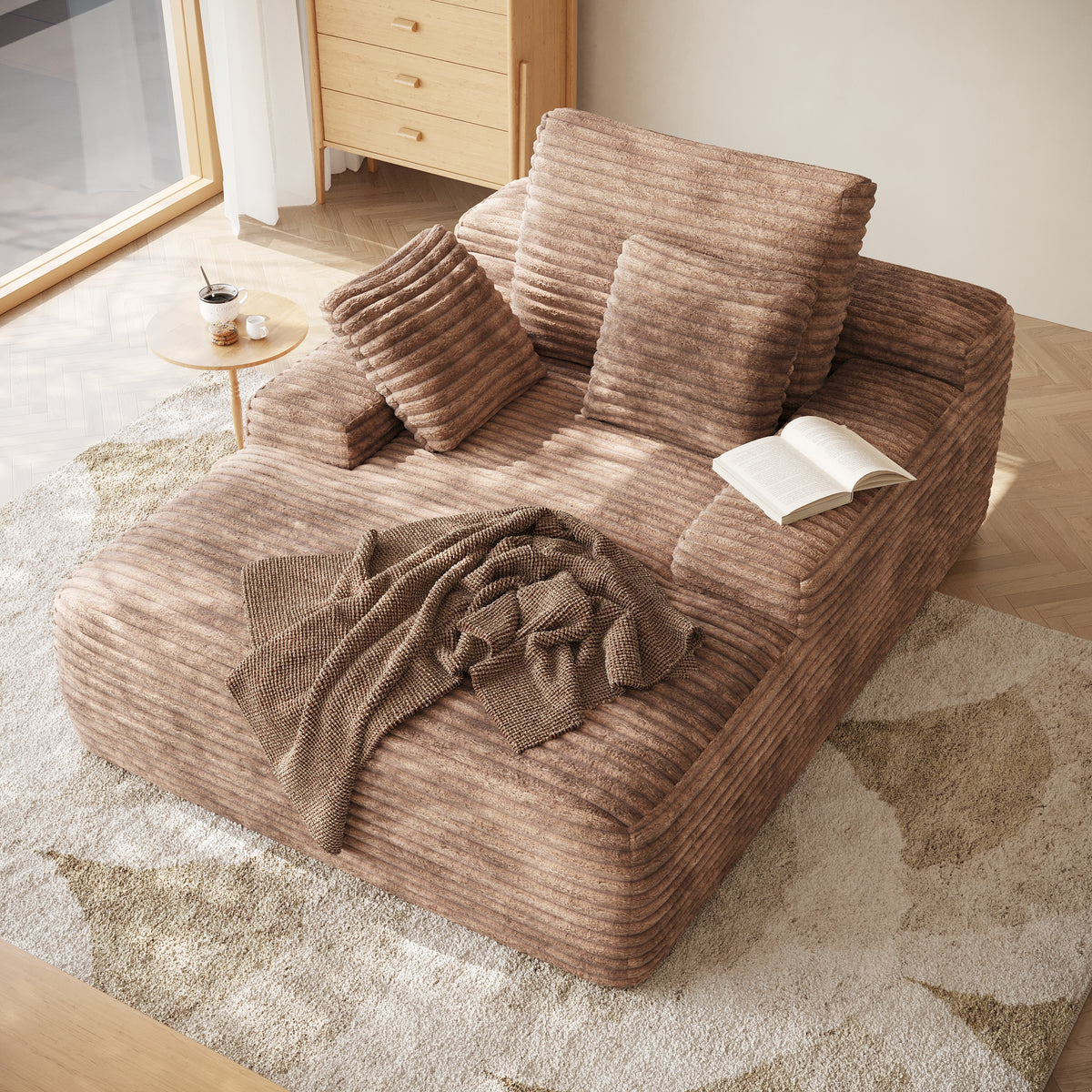 Modular Corduroy Lazy Sofa – Convertible Single Chaise Lounge with Pillows for Living Room/Bedroom