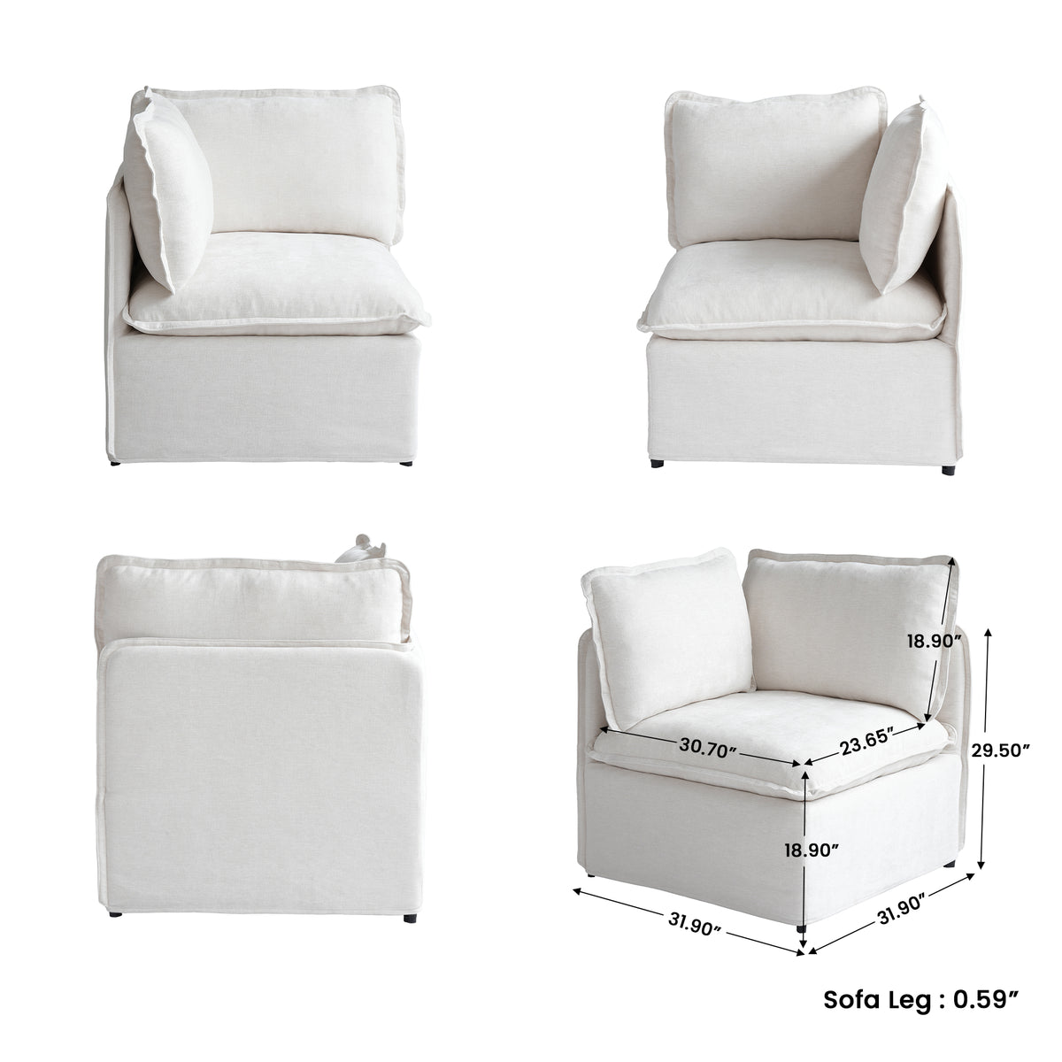 Modular L-Shaped Linen-Look Sectional Sofa, 4 Color Options, Freely Reconfigurable Couch with Removable Washable Covers & Sturdy Iron Frame
