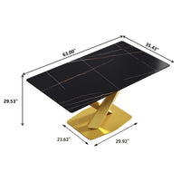 3 Sizes & 3 Colors Rectangular Dining Table – 2-Tone X-Shaped Metal Pedestal Base