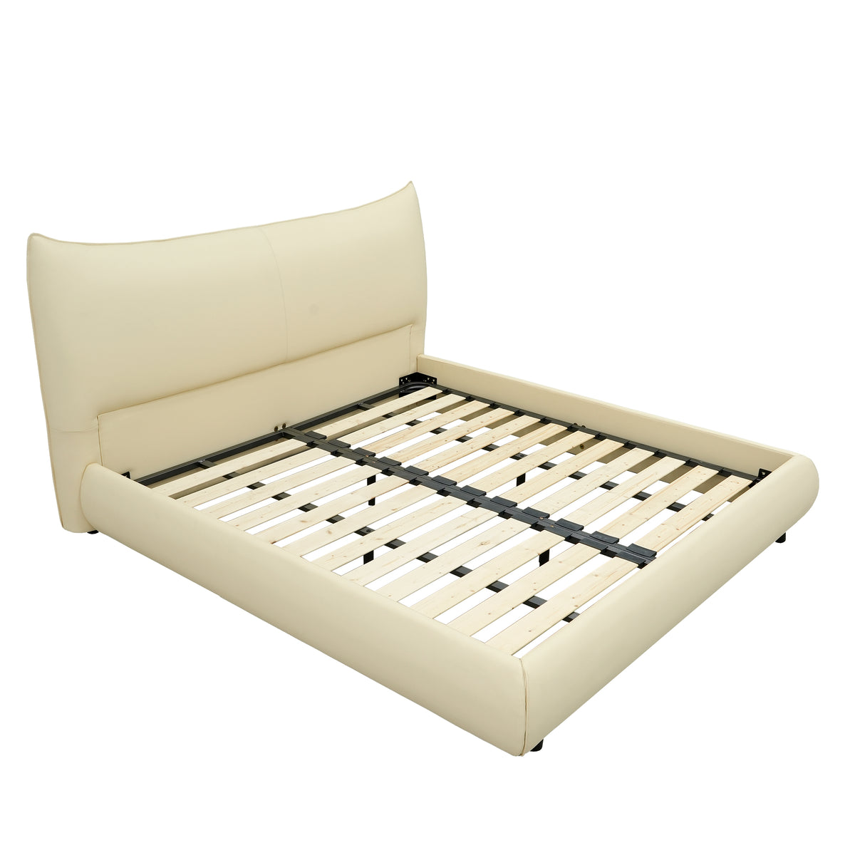 Modern Cream Upholstered Platform Bed – Fits King & Queen Size Mattress, Compatible with 10-12 Inch Thick Mattresses