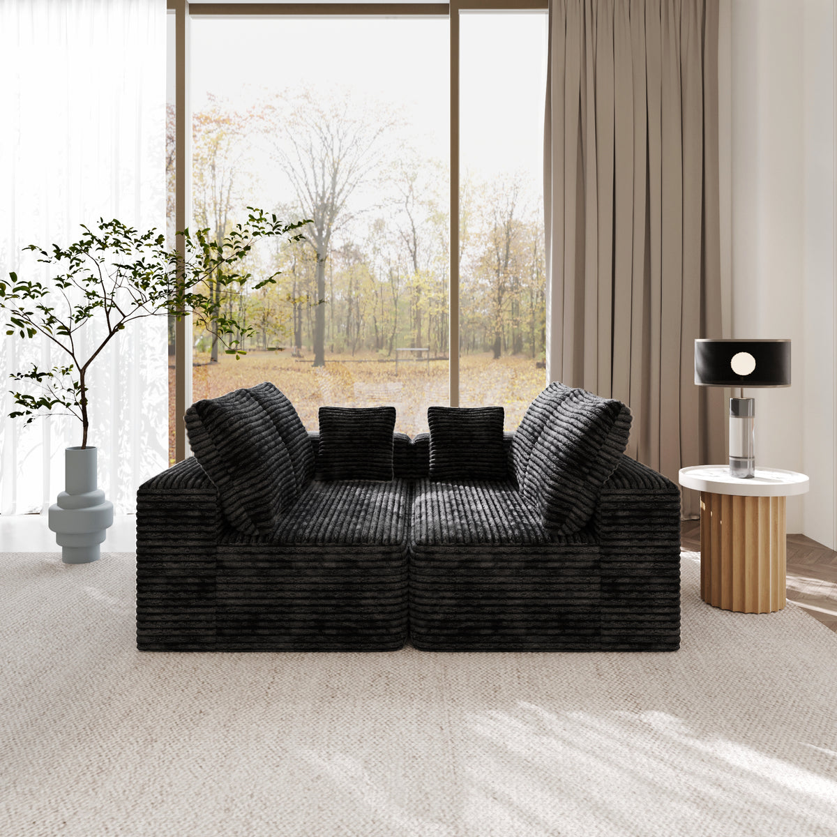 Modern Horizontal-Rib Fabric 4-Seater Sofa – 4-Color Options, Modular Upholstered Sofa for Living Room