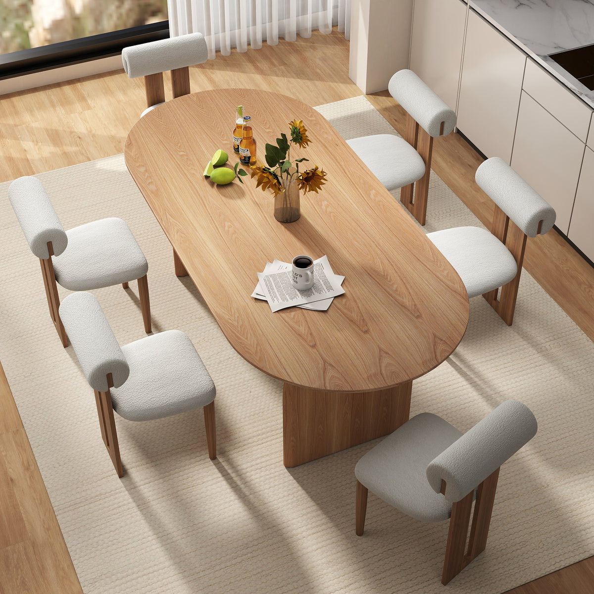 Curved Leg Oval Dining Table – 2 Color Options & 3 Sizes (Natural Wood/Black)