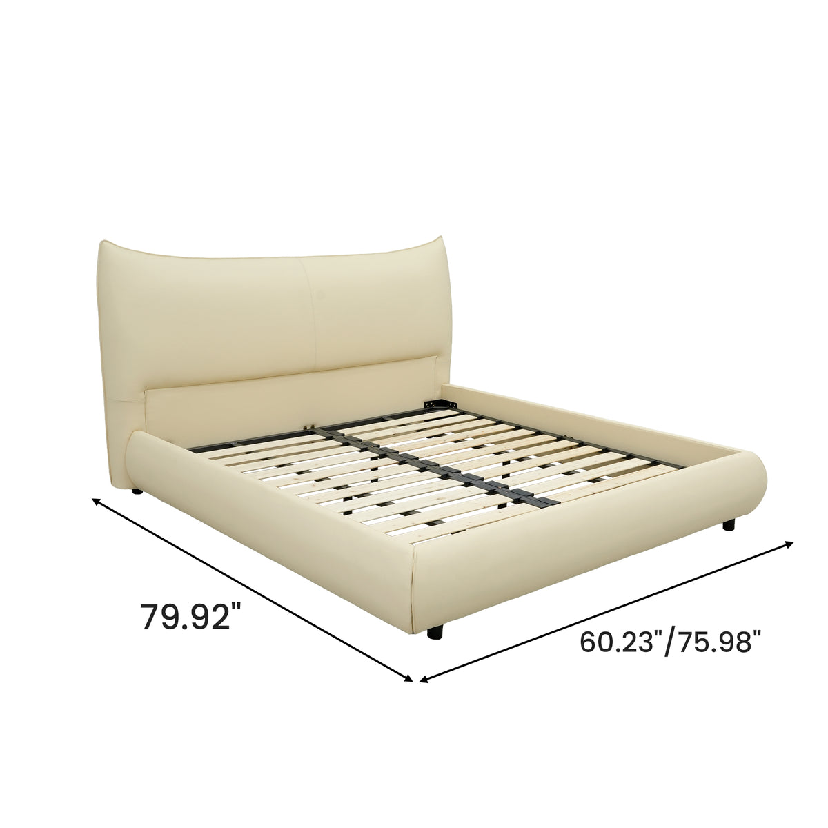 Modern Cream Upholstered Platform Bed – Fits King & Queen Size Mattress, Compatible with 10-12 Inch Thick Mattresses