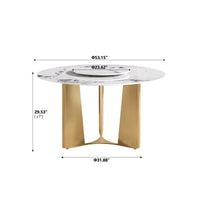 2 Sizes & 3 Colors Round Dining Table – Optional Rotating Lazy Susan, Geometric Gold Metal Pedestal Base