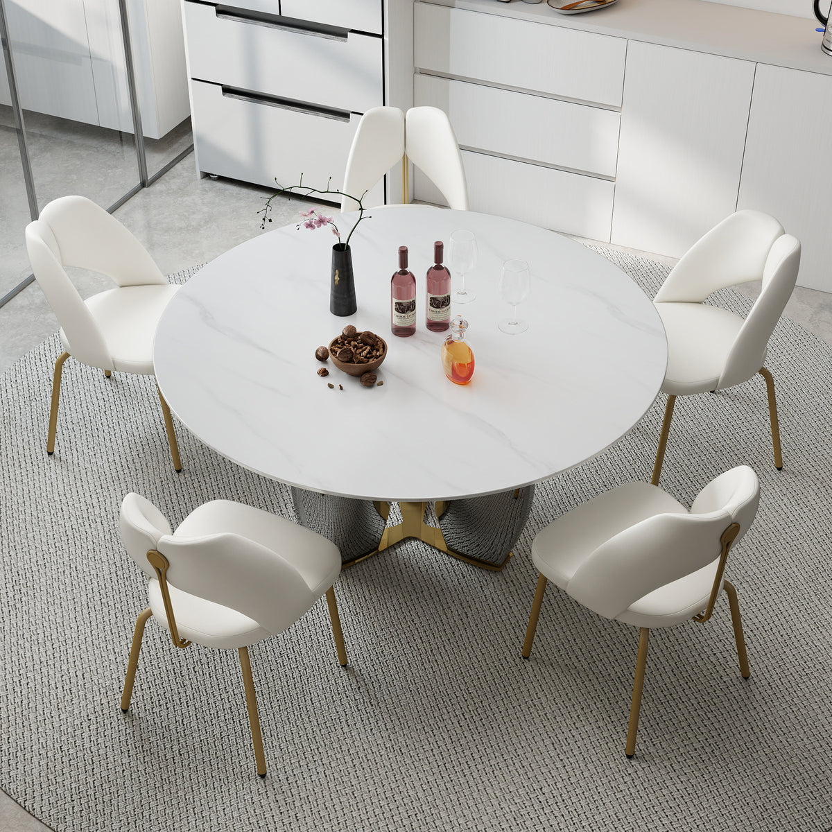 Mirrored Base Round Dining Table – 2 Color/Size Marble Tabletop Options, Optional Lazy Susan