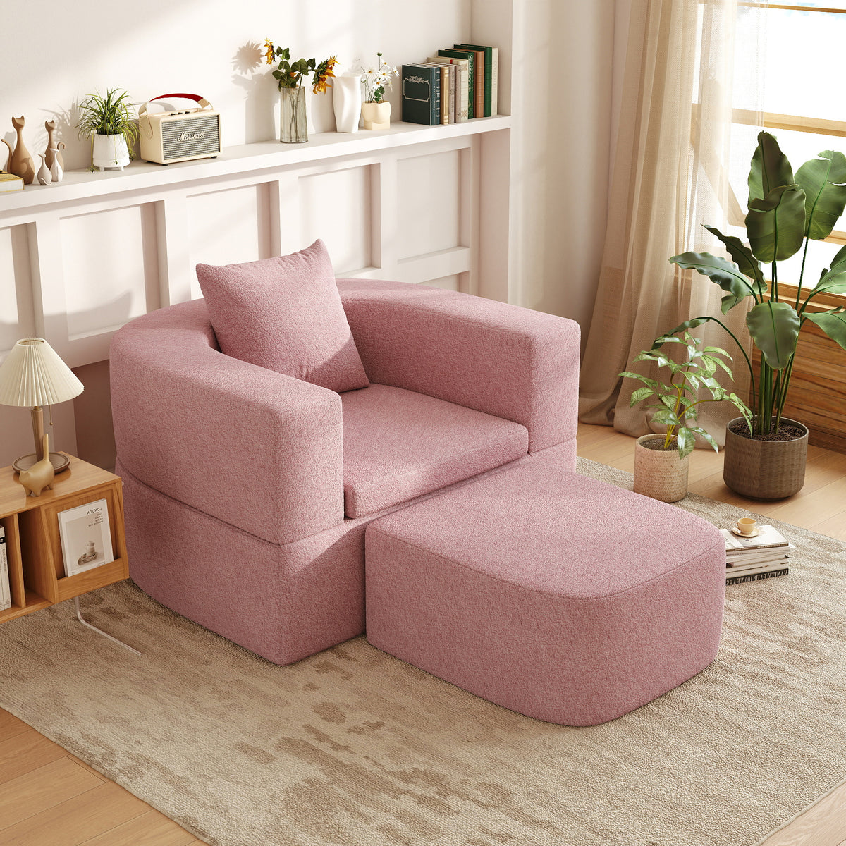 Foldable Sofa Bed, Compressed Pure Sponge Teddy Velvet Floor Couch, 4 Color Options Multi-Functional Sleeper Chair for Living Room Bedroom