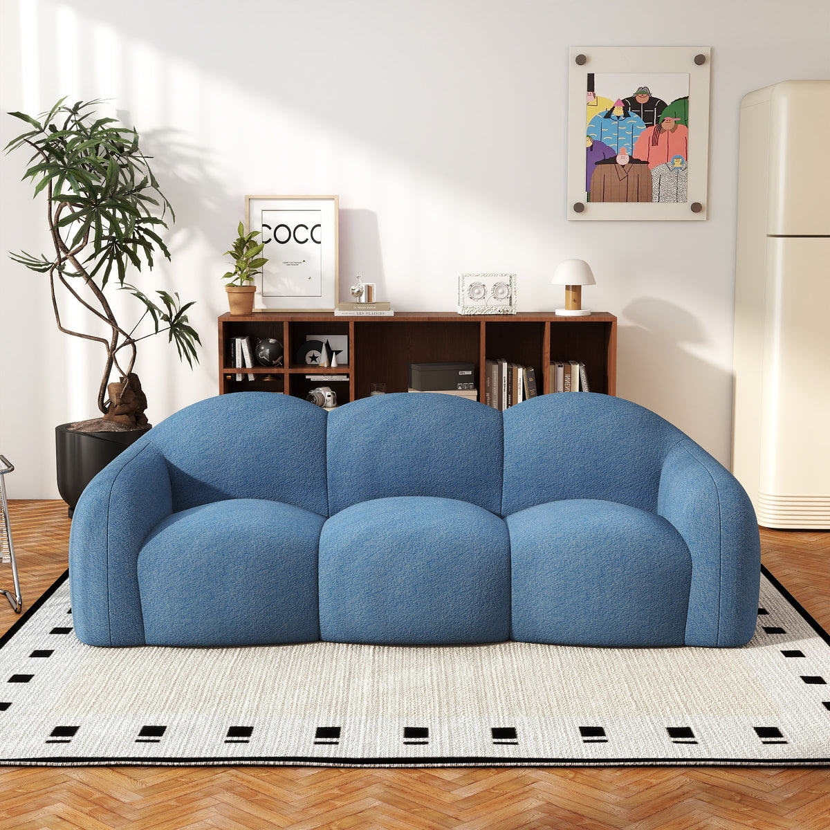 Double Armrest Cloud Sofa, Compressed Pure Sponge Teddy Velvet Couch, 4 Color Options Plush Upholstered Sofa for Living Room