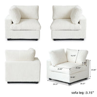 L-Shaped Corduroy Modular Sofa with Ottoman – Cream White Ribbed Fabric, Sectional Sofa for Living Room