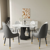 3 Color Round Tabletop Dining Table (53/59inch) – Optional Rotating Lazy Susan, 2-Tone Legs (Black/Antique Brass) for Modern Home