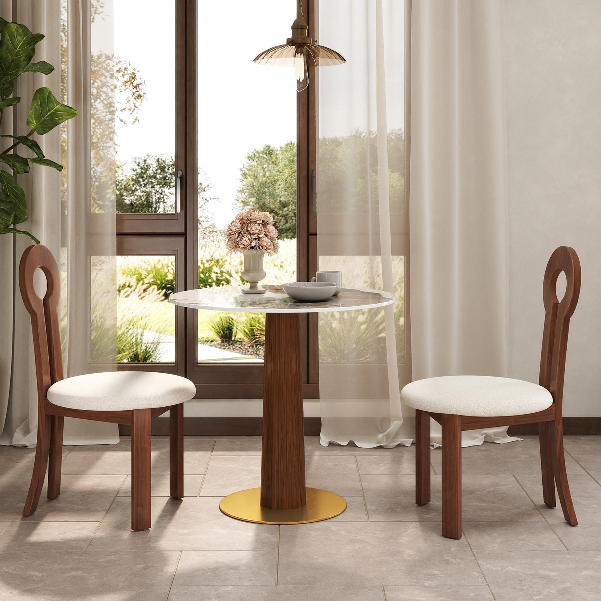 Light Luxury Conversation Table – Multi-Shape & Material Options + Column-Pattern Solid Wood Leg, Light Retro Leisure Table