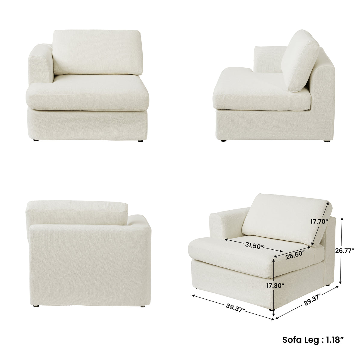 Modular L-Shaped Boucle Sectional Sofa, 2 Color Options, Freely Reconfigurable Fabric Couch with Chaise Lounge