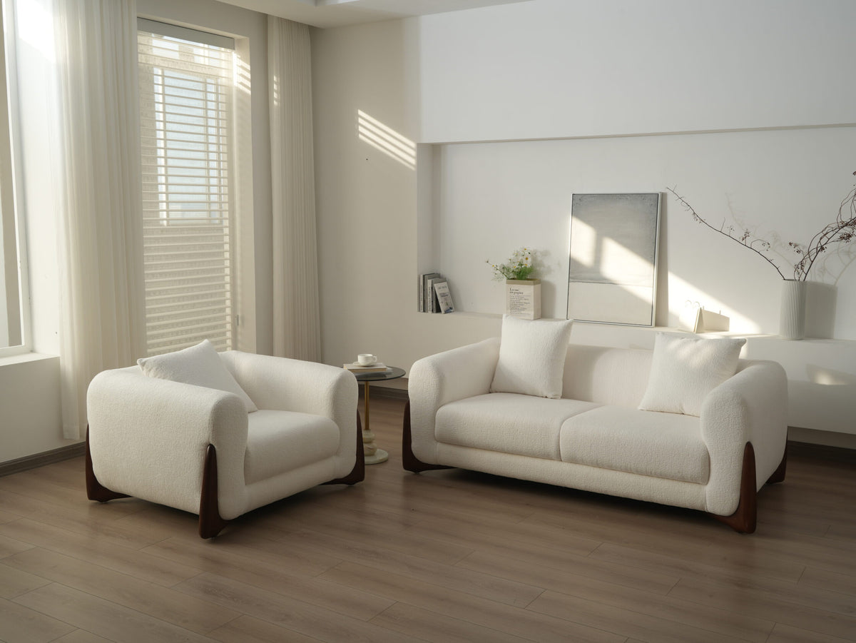 Artistic Sherpa Couch Sofa with Solid Wood Legs