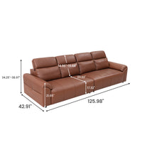 4-Seater Leather Look Sofa with Adjustable Headrests & Side Pocket Storage