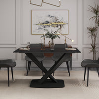 3 Sizes & 3 Colors Rectangular Dining Table – 2-Tone X-Shaped Metal Pedestal Base
