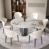 2 Sizes & 3 Colors Round Sintered Stone Dining Table – Optional Rotating Lazy Susan, Polished Gray Stainless Steel Pedestal Base, Marble Pattern Tabletop for Home Kitchen & Dining Room