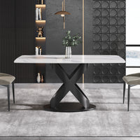 63/70.9inch Sizes & 3 Colors Rectangular Marble Dining Table – Gold/Black Carbon Steel X-Base