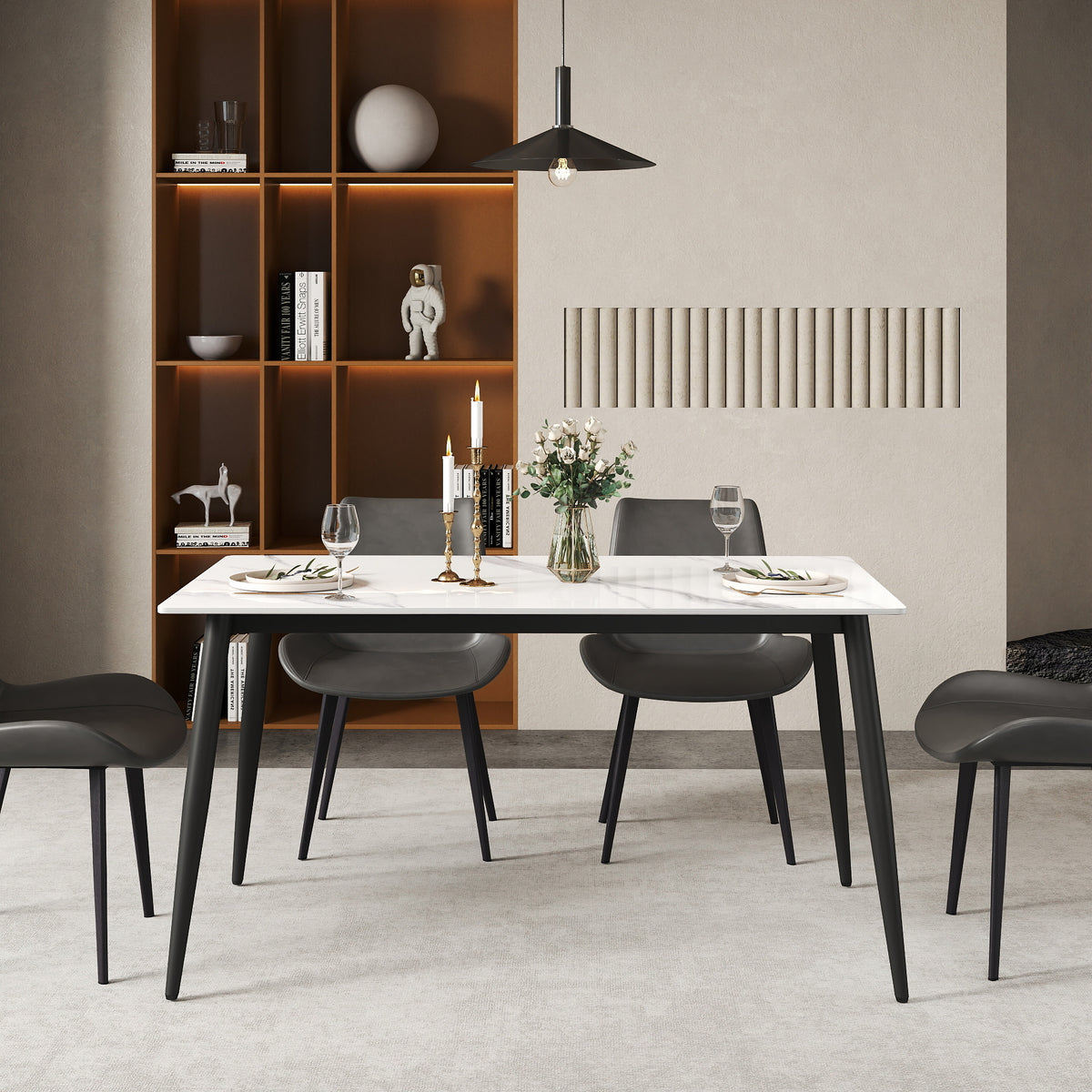 3 Sizes & 3 Colors Rectangular Dining Table – 2-Tone Tapered Metal Legs