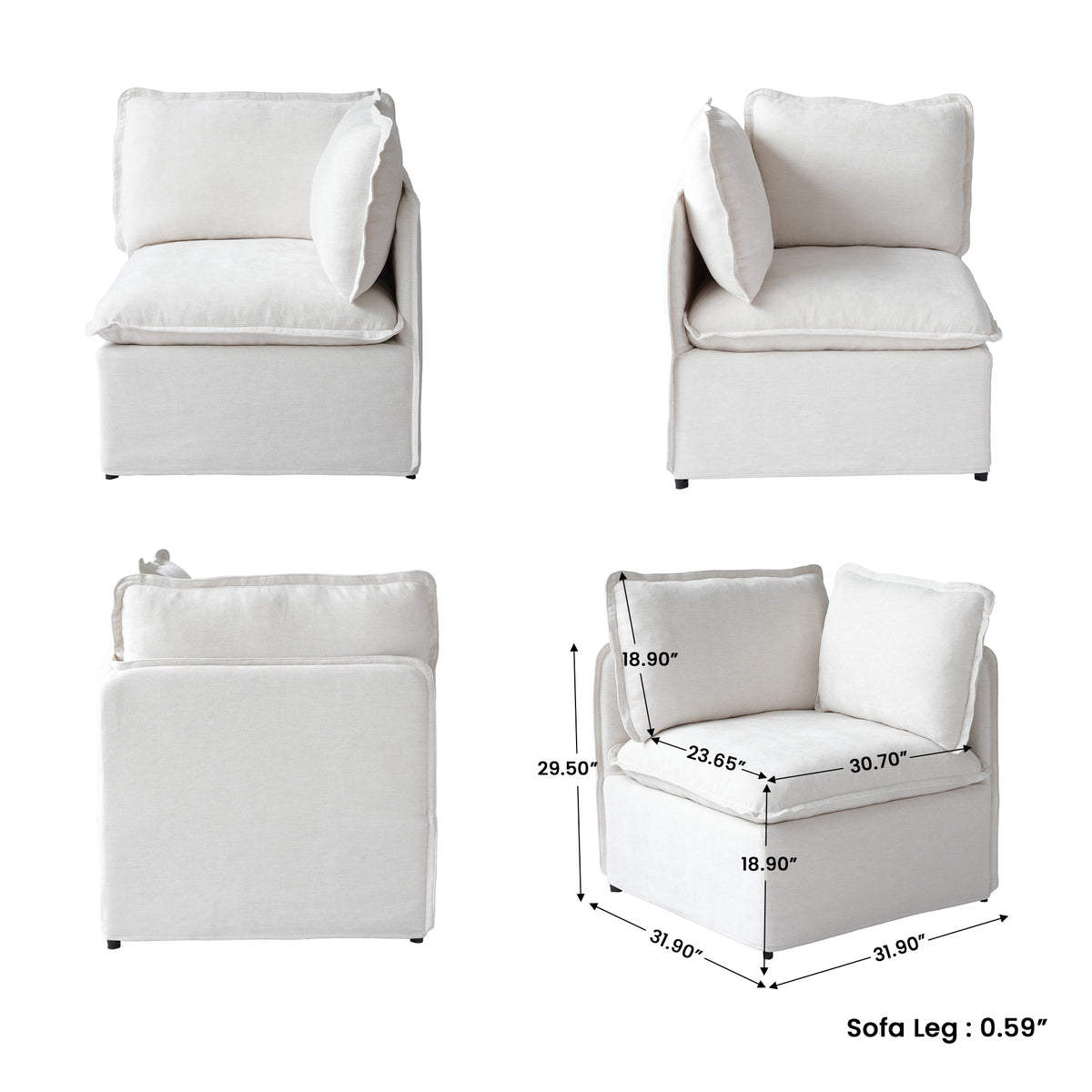 Modular L-Shaped Linen-Look Sectional Sofa, 4 Color Options, Freely Reconfigurable Couch with Removable Washable Covers & Sturdy Iron Frame